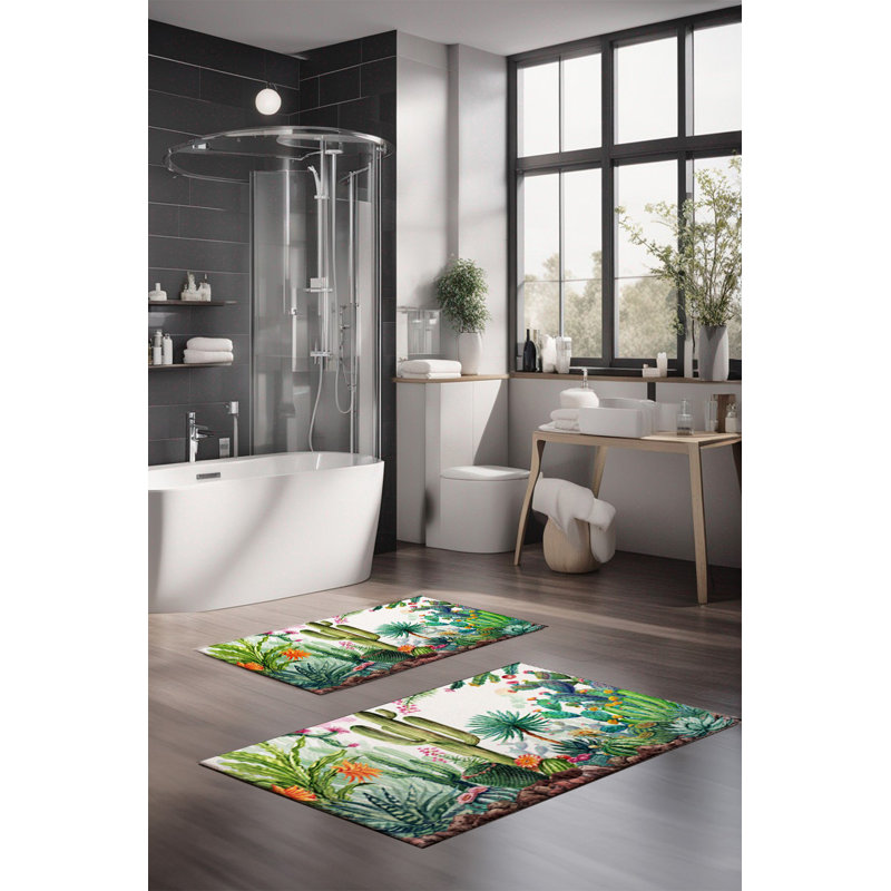 Eakly Luxury Bathmat Set (2 Pieces), 100% Polyester, 16.0 x 23.6 inches & 23.6 x 39.4 inches | Non-Slip Antibacterial Design, 0.3 in Pile Height | Machine Washable, Durable & Easy to Clean | Ideal for Bathroom Décor