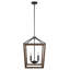 Luminaire suspendu noir mat 4 lumières Archita avec décor en faux bois, ampoules incluses