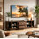 Meuble télé 70 po avec portes coulissantes style Mid-Century moderne