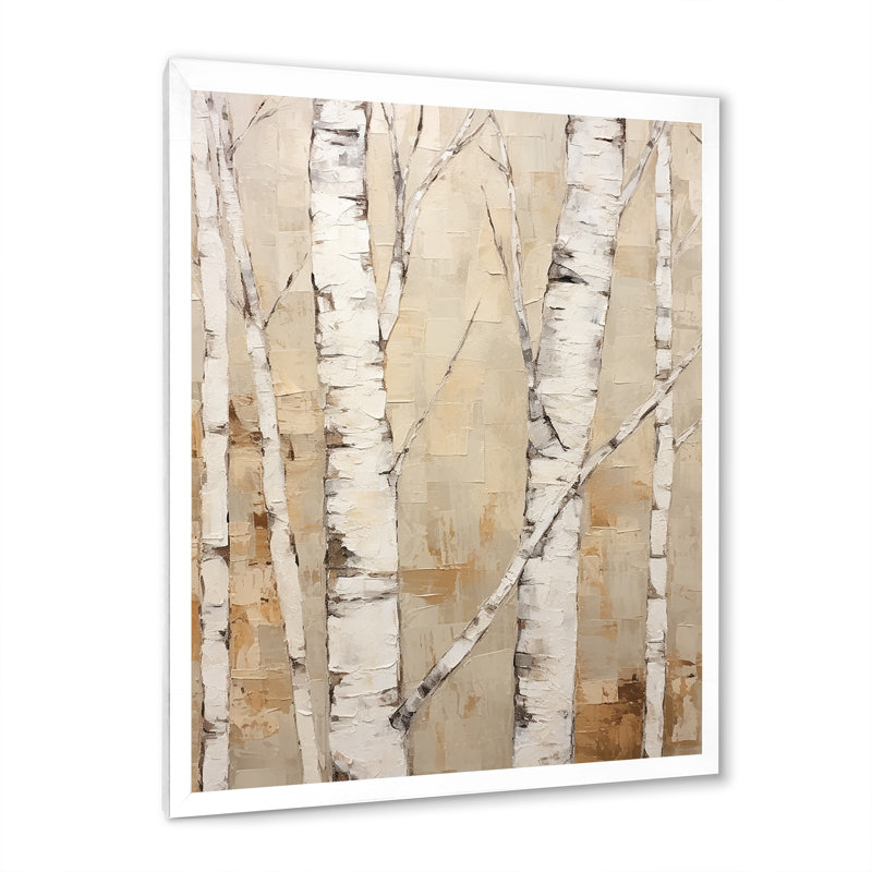 Beige minimalisme arbre bouleau IV sur toile, H 44 po x l 34 po x P 1,5 po, Cadre simple blanc