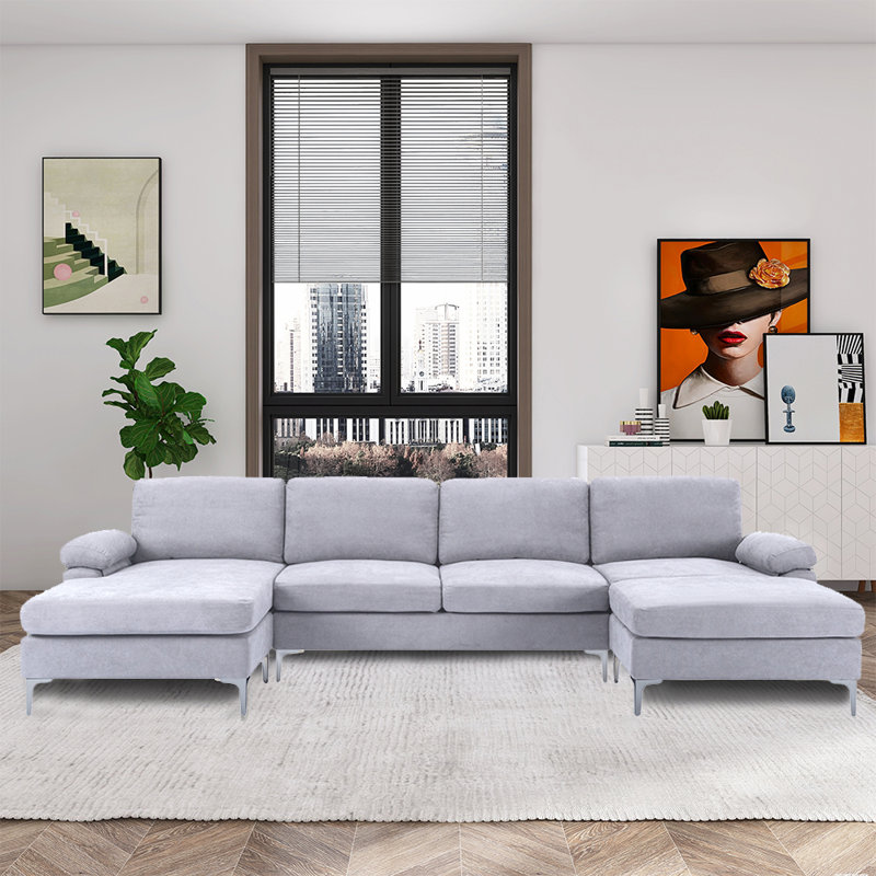 Canapé modulaire réversible avec repose-pieds Landover, Mélange de polyester gris