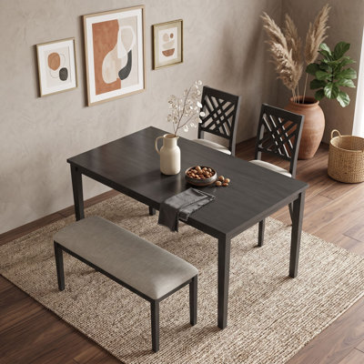 4-Piece Dining Table Set with Rectangular Table, 2 Upholstered Cross-Back Chairs and Padded Bench for Dining Rooms