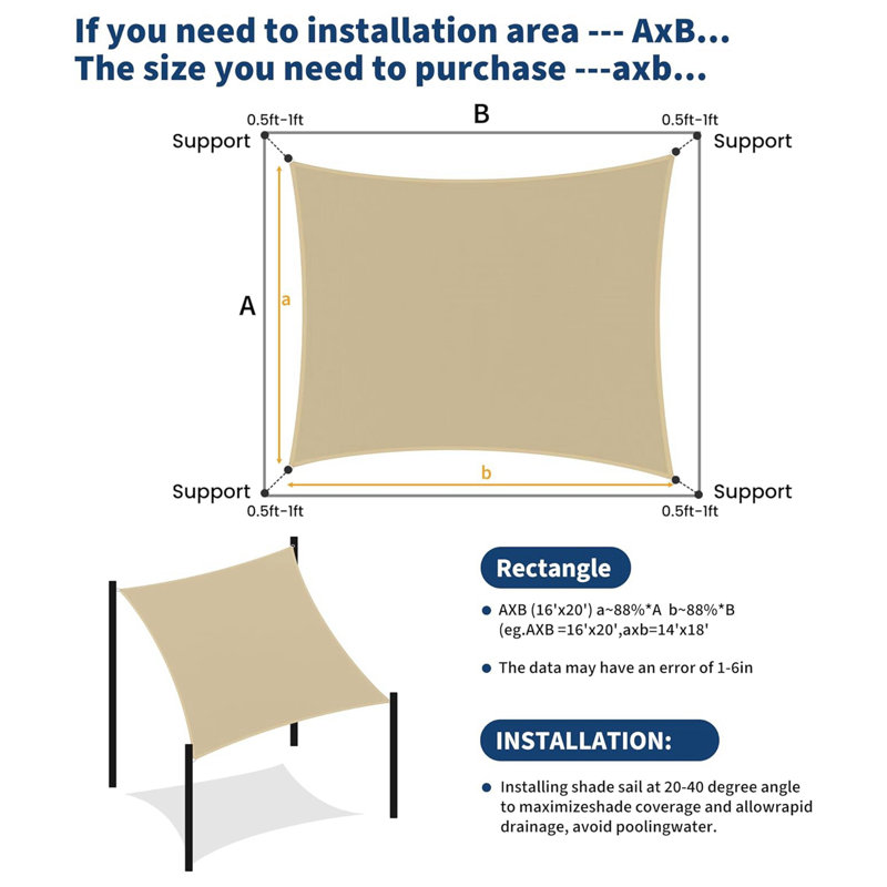 Toile de terrasse 13 po pour abri UV pour terrasse avec bord renforcé, sable, 13 pi de largeur x 13 pi de longueur, Tanné