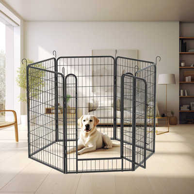 Rust- Metal Pet Run - 40.28"H Dog Exercise Pen With Auto Lock, Floor Protection, Variable Shapes, For Indoor & Outdoor Strong Play Area 40.28"H, Rust- Covering, Gravity , Flexible Shape Choices, And