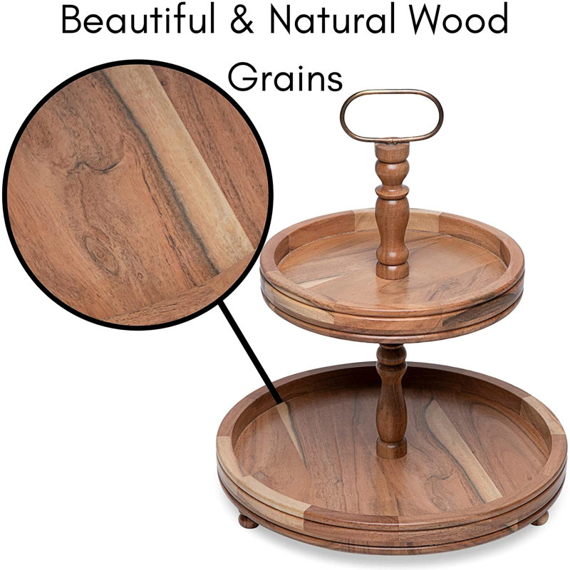 BIRDROCK HOME 2-Tier Farmhouse Serving Tray With Handle - Espresso