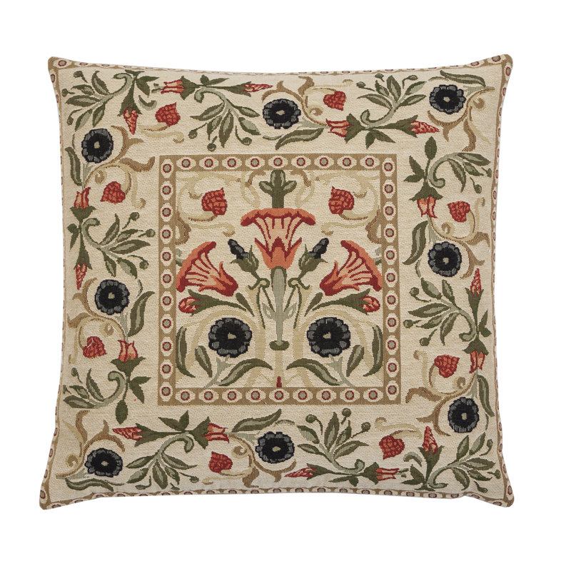 Primrose Tapestry Cushion with Feather Filler , Cream Floral