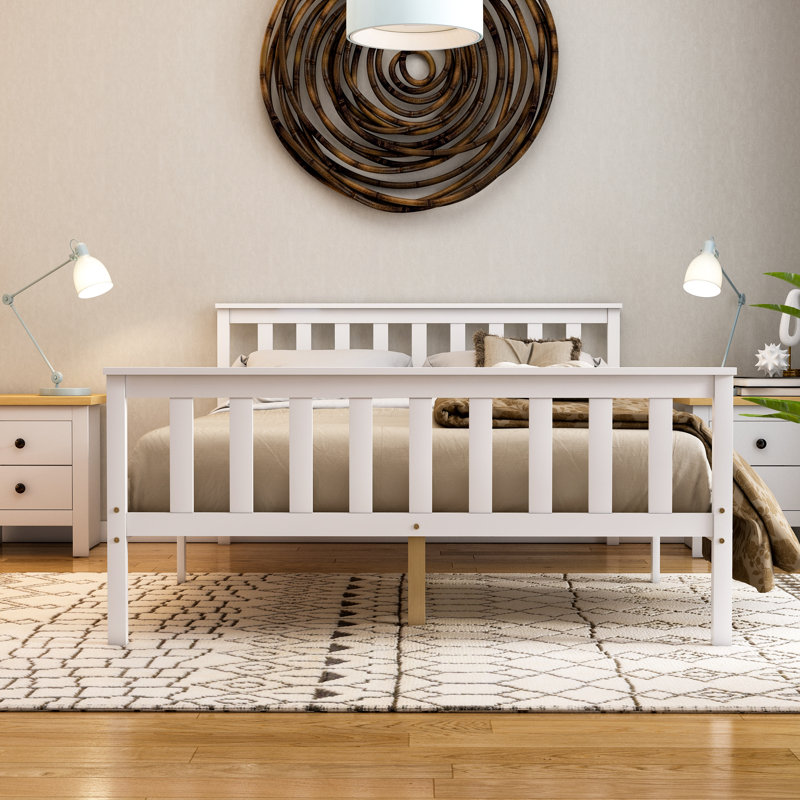Solid Wood Bed, White, Double (4'6)