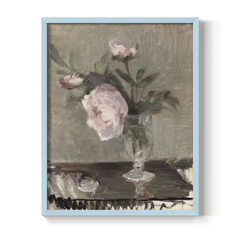 Reproduction florale rétro Lxxxvii encadrée - bois massif, H 21 po x l 17 po, Bleu
