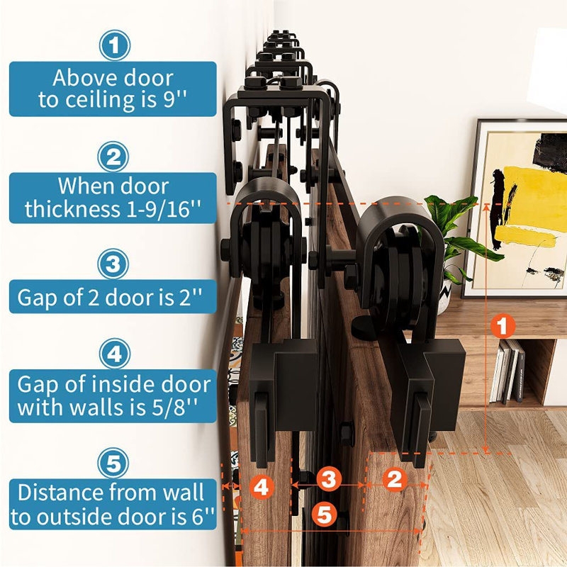 Black Double Bypass Sliding Barn Door Hardware Kit