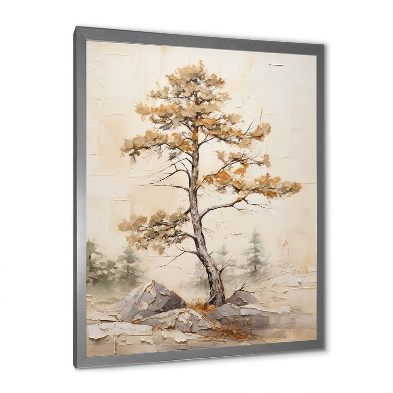 «Beige Tree Pine Tranquility I», reproduction d'art sur toile, Cadre simple argenté, H 20 po x l 12 po x P 1 po