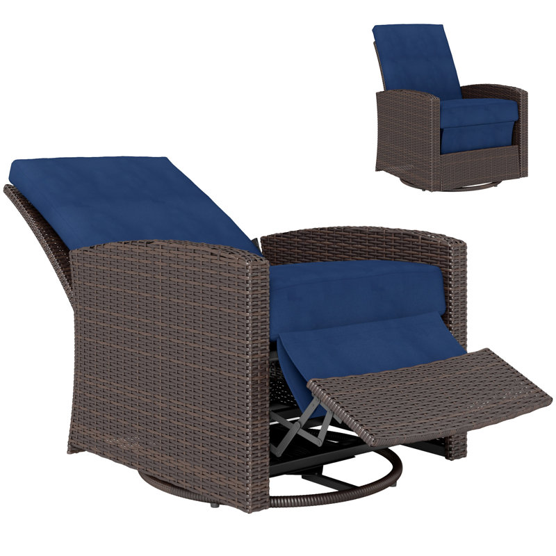 Fauteuil inclinable pivotant en osier pour l'extérieur Outsunny (excluant la table), Bleu marine / brun