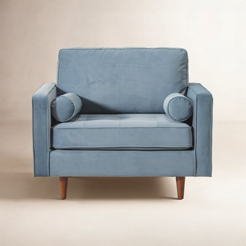 Geo 42" Wide Upholstered Armchair, Light Blue Velvet