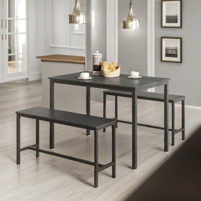 Andina Industrial Dining Table Set With 2 Benches