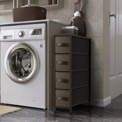 Commode étroite 4 tiroirs Sorbus avec structure en acier, plateau en bois et bacs en tissu