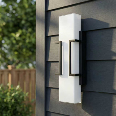 Modern LED Outdoor Wall Sconce, Dimmable Waterproof Glass Shade, Dusk-to-Dawn Sensor, 3000K Warm White