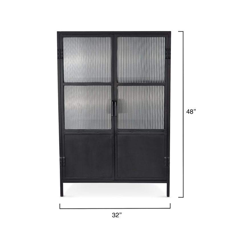 Black Iron and Glass Industrial Accent Cabinet