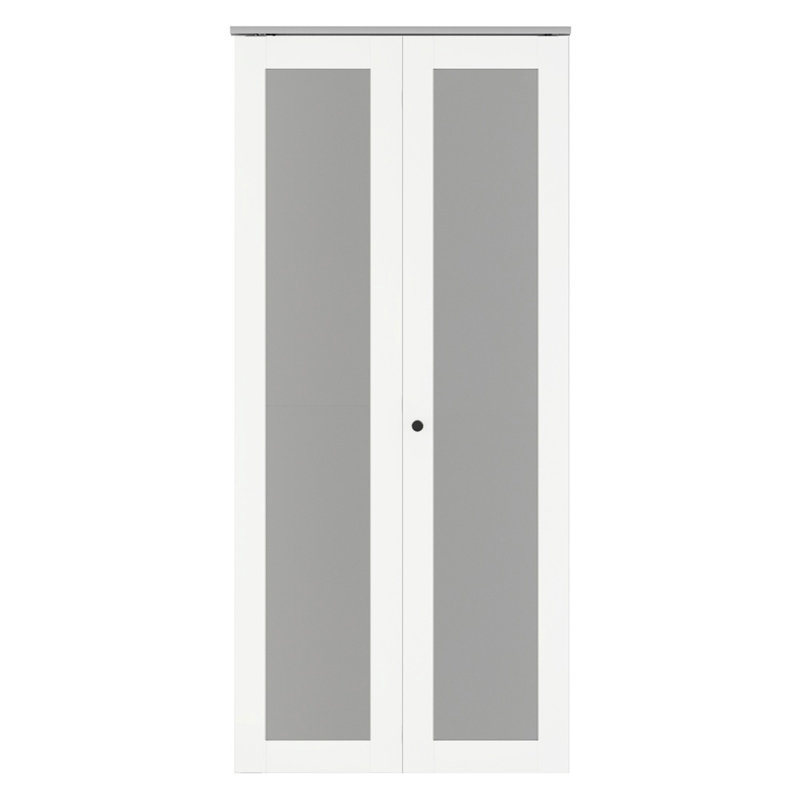 36 po X 80 po Porte pliante double en verre givré blanc MDF avec ensemble de quincaillerie et poignée de porte, 36" x 80"