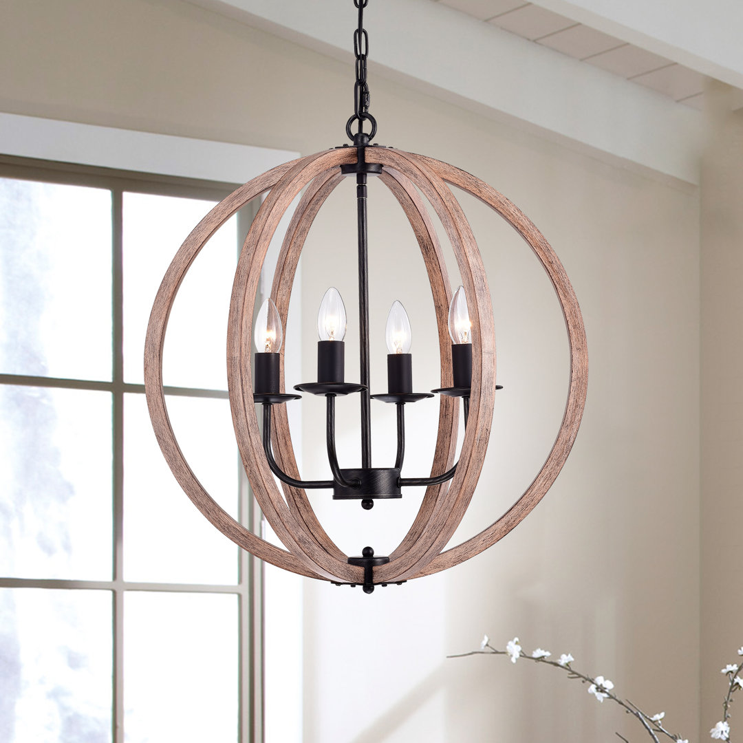 Nickens 4 - Light Candle Style Globe Chandelier with Wood Accents Laurel Foundry Modern Farmhouse®