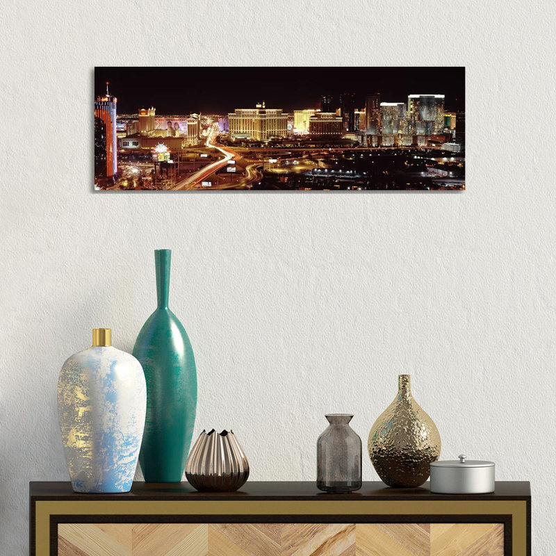 City Lit Up At Night, Las Vegas, Nevada, USA - Wrapped Canvas Panoramic Print, 30.48 cm H x 91.44 cm W x 1.91 cm D