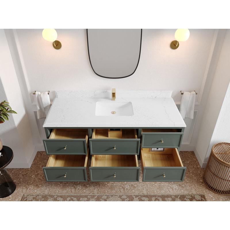 Meuble-lavabo simple 60 po avec comptoir en quartz 60 po, Empira blanc