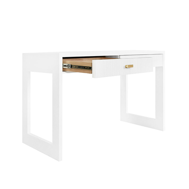 Larkin Solid Wood Writing Desk, Matte White Lacquer