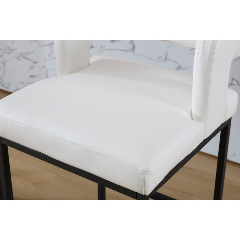26’’ Upholstered Faux Leather Hollow Back Counter Stool With Metal Frame, Modern Round Arms Counter Height Bar Stool For Kitchen Island/Dining Room/Home Pub