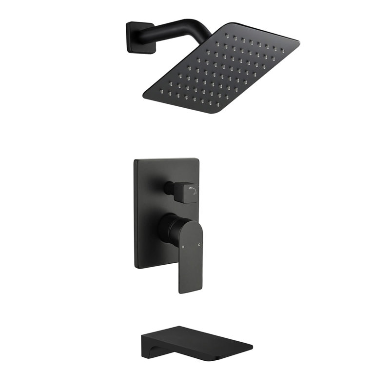 8 Inch Wall Mount Shower System With Tub Spout Single Handle Shower Faucet Set Brass Waterfall Shower Trim Kit With Rough-In Valve