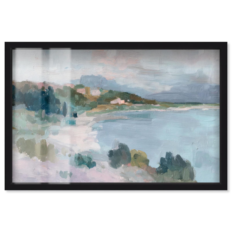 Décoration murale bleue "Coastal Haze I" par Art Remedy, cadre noir, 37 x 25, H 25 po x l 37 po, Structure noire