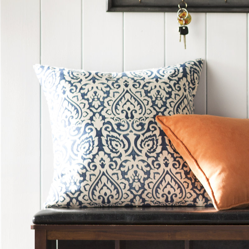 Plumerville Damask Cotton Reversible Throw Pillow