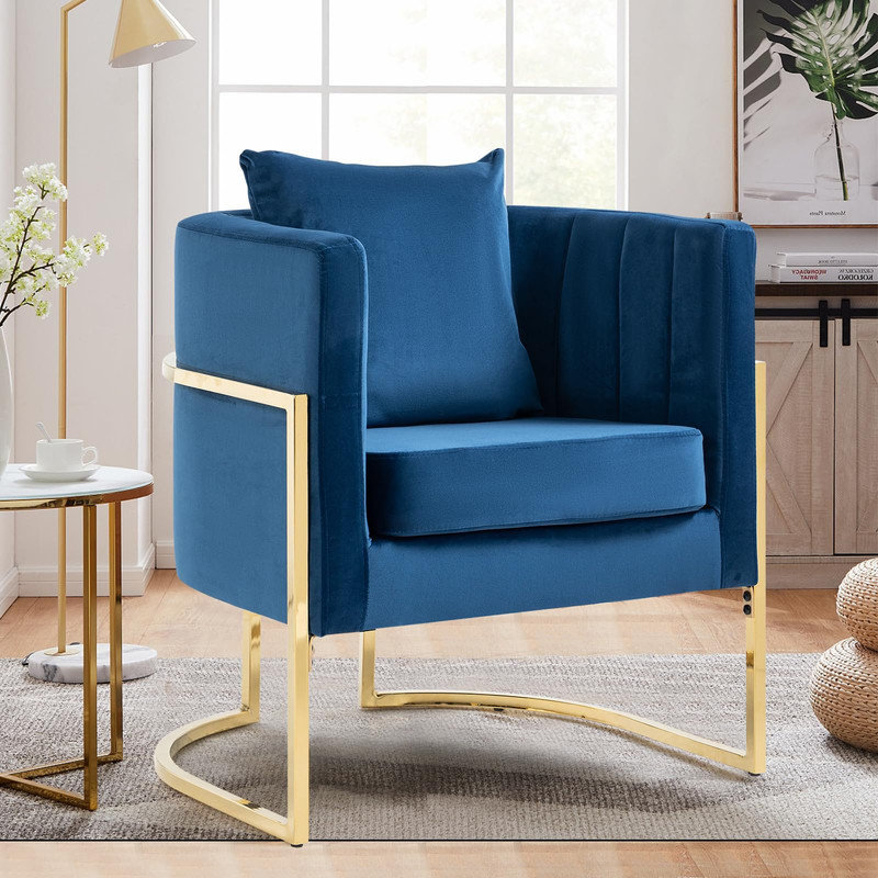 Zianah Velvet Barrel Chair, Blue Velvet