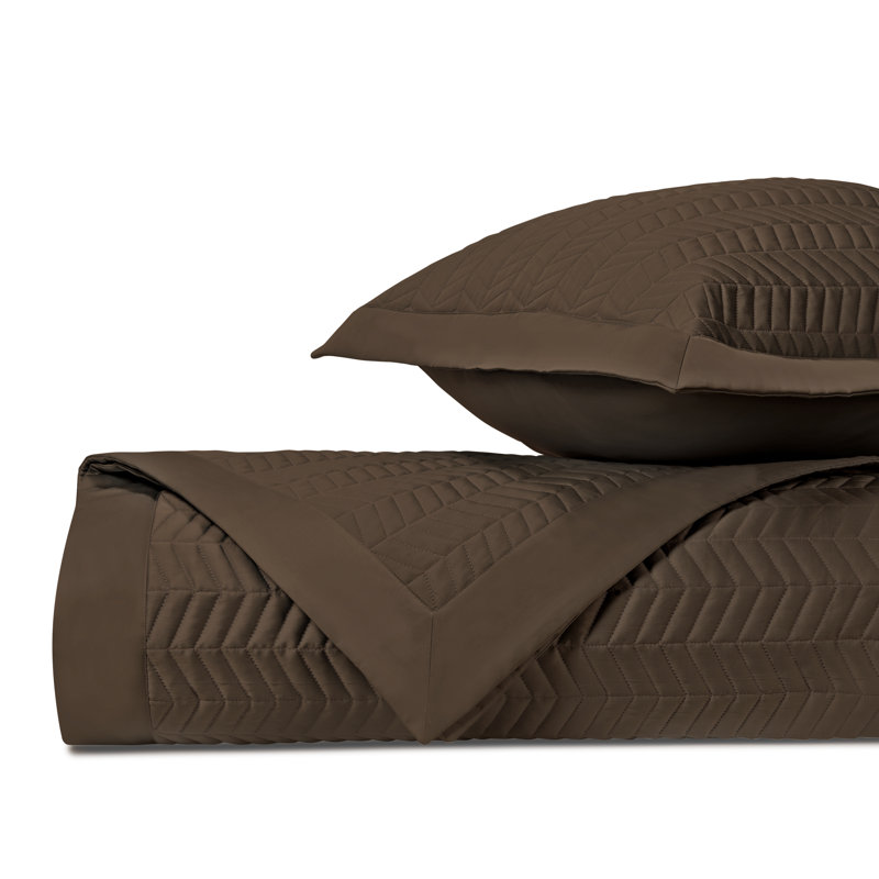 Chester Quilted Sateen Coverlet Set, King Coverlet + 2 Standard Shams, Chocolate