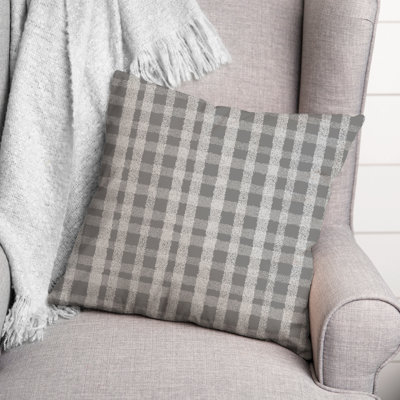 Chalky Gray Plaid Outdoor Throw Pillow