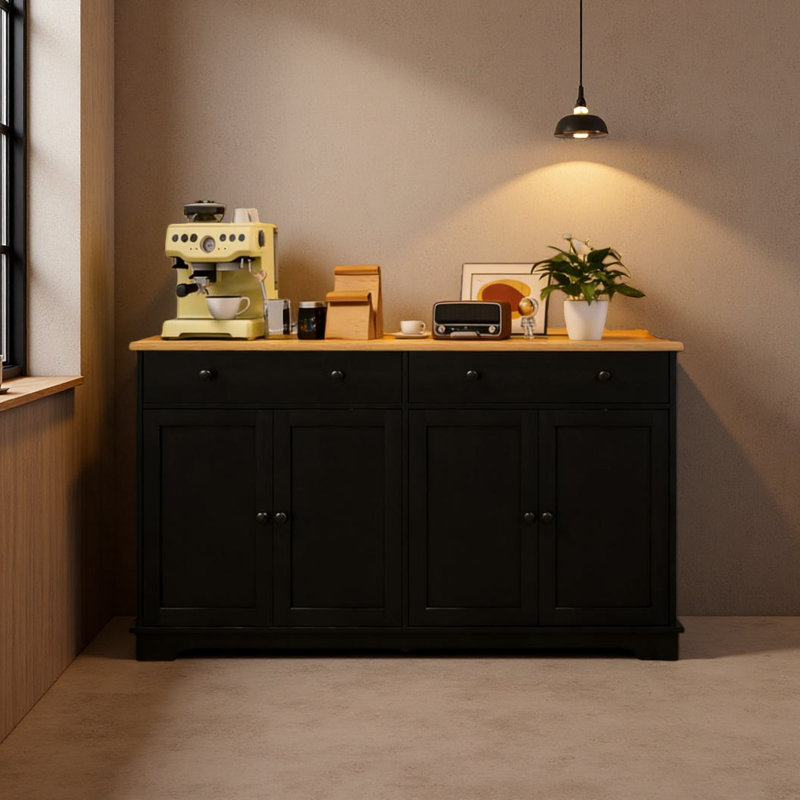 Elegant Style Buffet Cabinet With Storage Drawers,Sideboard, Adjustable Shelves For Your Home, Black