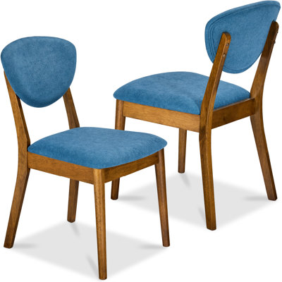 2-Piece Mid-Century Modern Wood & Upholstered Dining Chair Set