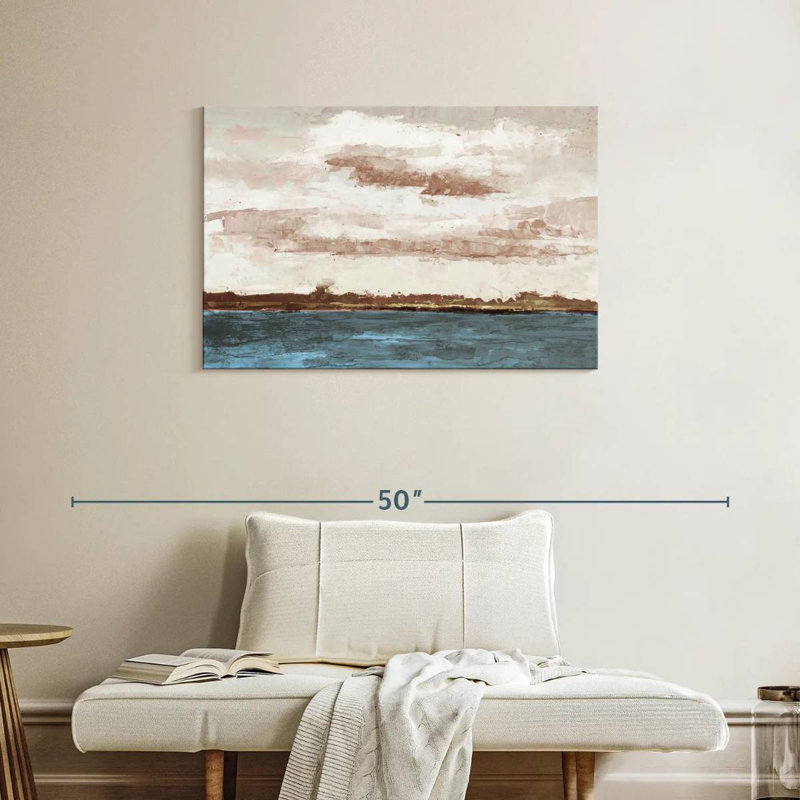 Rivages nuageux et ciel rose, H 24 po x l 36 po