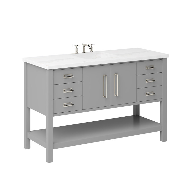 Meuble-lavabo simple très large Kiawah, Gris platine, Nickel satiné, 60"
