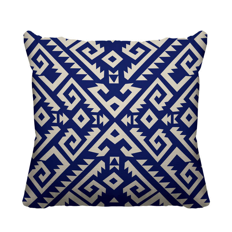 Coussin intérieur / extérieur Chitto Southwestern, Bleu marine, L 15 po x H 15 po