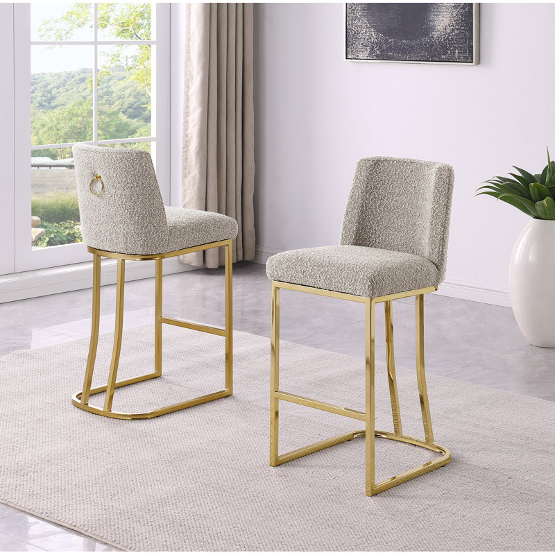Tabourets de bar et de comptoir en tissu bouclé Teddy avec base, Tabouret de comptoir (siège d'une hauteur de 27 p