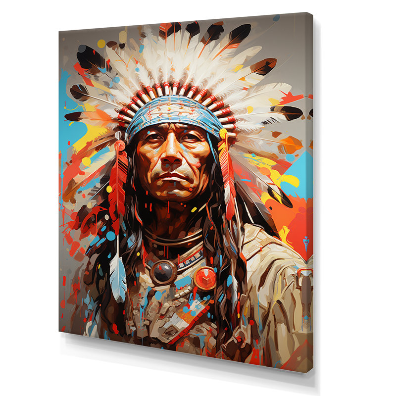 Native American Warrior Portrait - Art mural américain encadré, Toile tendue, H 32 po x l 24 po x P 1 po