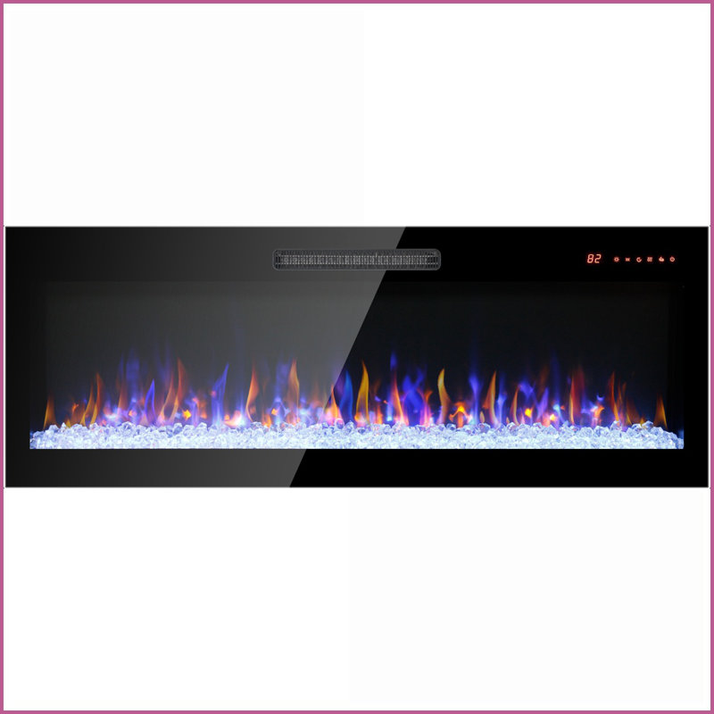 Electric Fireplace 60 Inch Thin Recessed/Wall Mounted with Multi-Color Flame &amp; Remote | Tempered Glass+Sheet Metal+Plastic | Vent Free