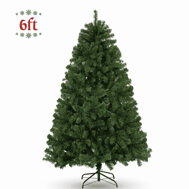 Sapin de Noël artificiel vert de 1,80 m (6 pi) non illuminé, 800 extrémités de branches articulées en PVC PE, avec support en métal