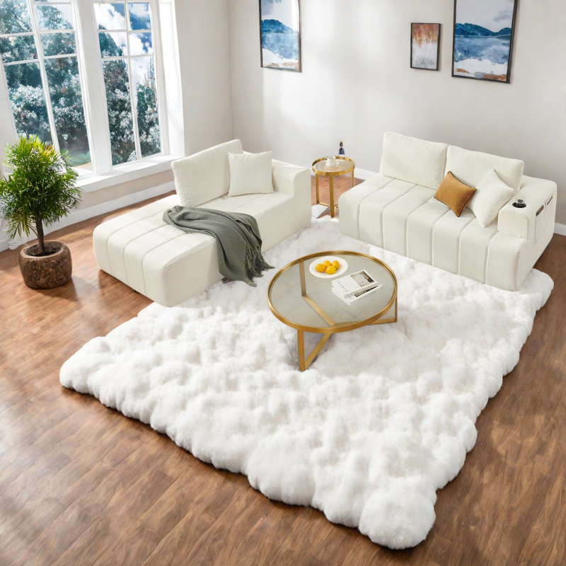 Canapé d'angle à compression 108 po en chenille avec méridienne, beige moderne pour la maison, Beige 2