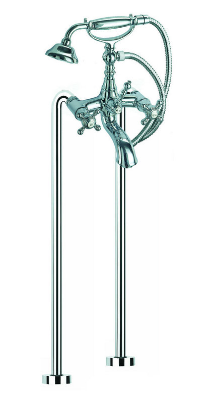 Garniture de robinet de baignoire sur pattes à poignée double avec inverseur et douchette Elizabeth, Chrome
