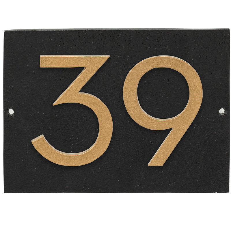 Plaque d’adresse murale sur 1 ligne flottante, Noir, Or, Oui