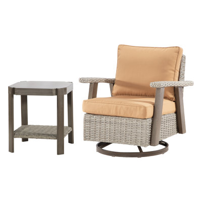 2-piece All - Weather Hand - Woven Resin Wicker 360° Swivel Patio Chair With Cushion & Outdoor Side Table Set - Perfect For Outdoor Living Makeover