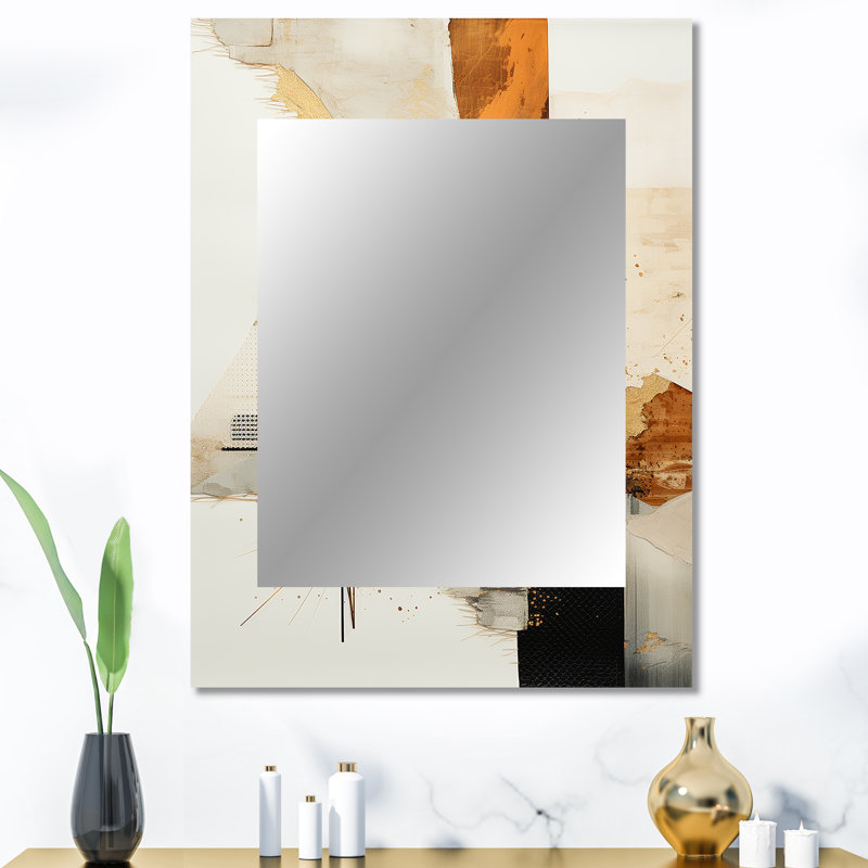 Or et gris coucher de soleil Collage IV - miroir mural unique, collage abstrait, art moderne, 40 po x 30 po