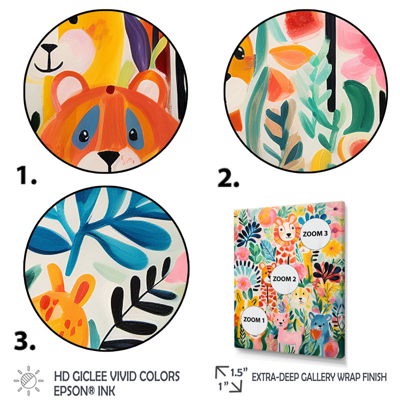 Motif d'animaux de chambre de bébé coloré IV - reproductions encadrées, Cadre photo noir, H 44 po x l 34 po x P 1,5 po
