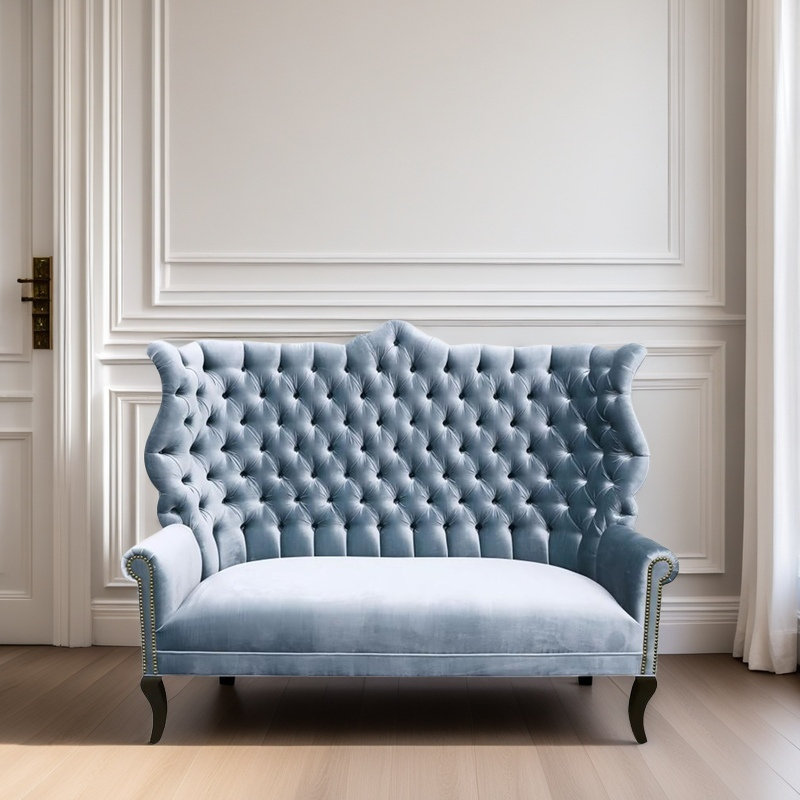 Canapé double rembourré en velours, Bleu clair