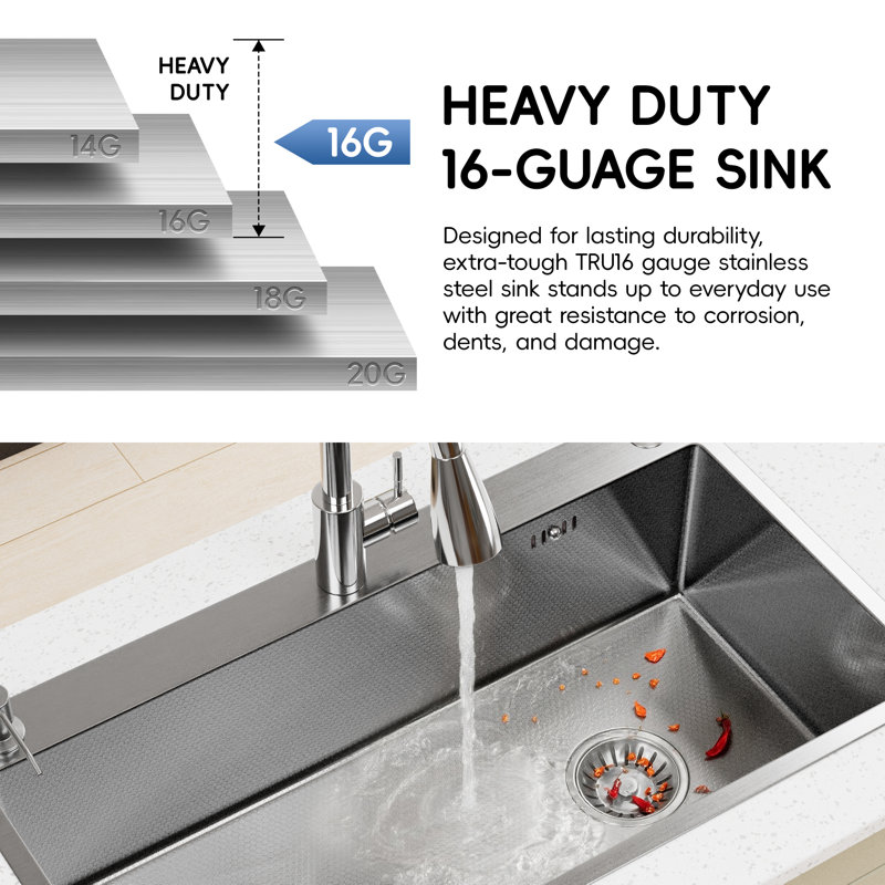 Évier de cuisine 28 po à cuve simple en acier inoxydable, Argent