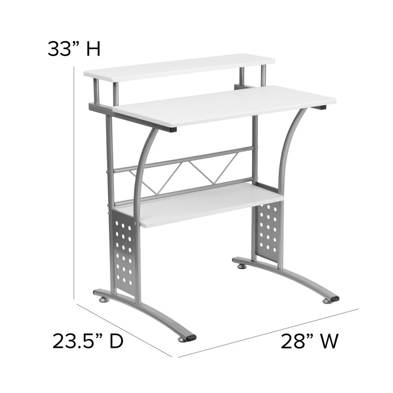 Computer Desk with Top and Lower Storage Shelves, White/Black
